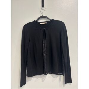 Loft M black long sleeve eye hook closure lace back cardigan sweater